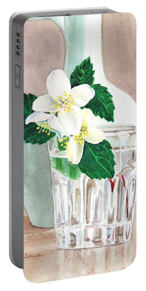 Jasmine Portable Battery Charger featuring the painting Jasmine #2 by Irina Sztukowski