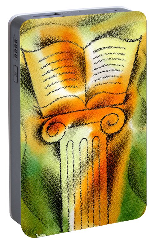 Answer Book Color Color Image Colour Drawing Education Illustration Illustration And Painting Information Intelligence Knowledge Learning Nobody Pedestal Studying Symbol Symbolic Portable Battery Charger featuring the painting Knowledge #3 by Leon Zernitsky