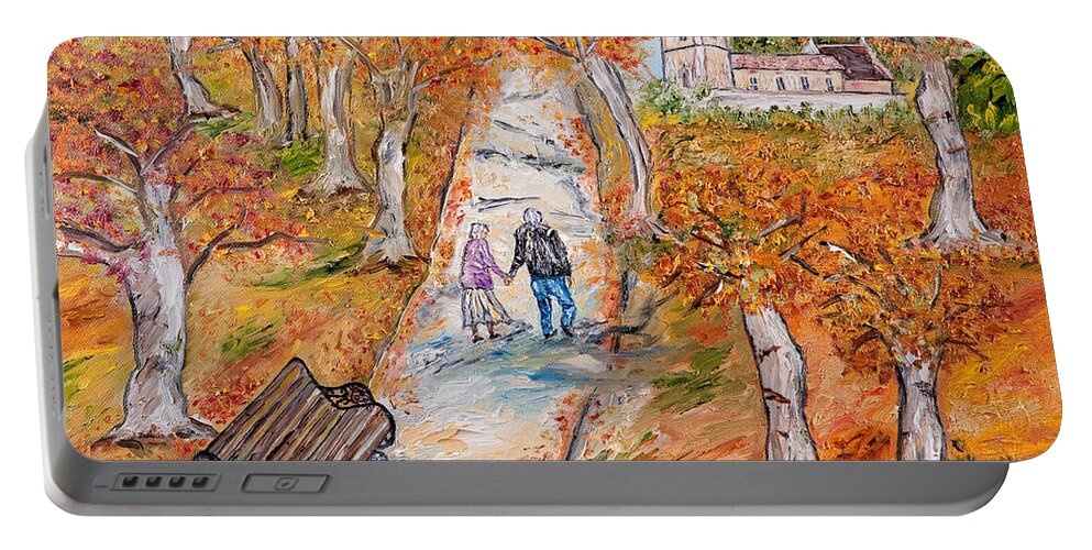 Oil Painting Portable Battery Charger featuring the painting L'autunno della vita #2 by Loredana Messina