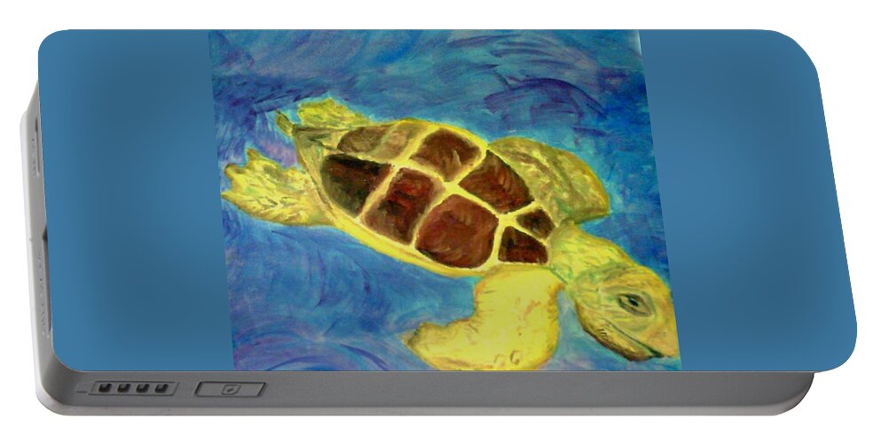Loggerhead Turtle Portable Battery Charger featuring the painting Loggerhead Freed by Suzanne Berthier