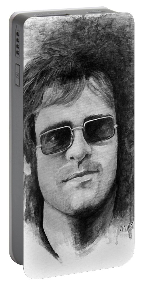 Elton John Portable Battery Charger featuring the painting Madman Across The Water by William Walts