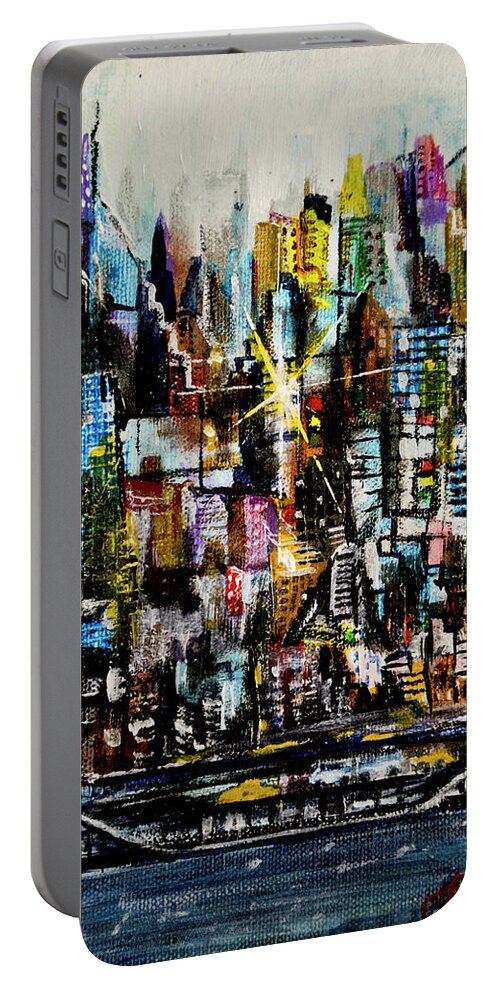 Jack Diamond Portable Battery Charger featuring the painting Manhattan Morning #2 by Jack Diamond