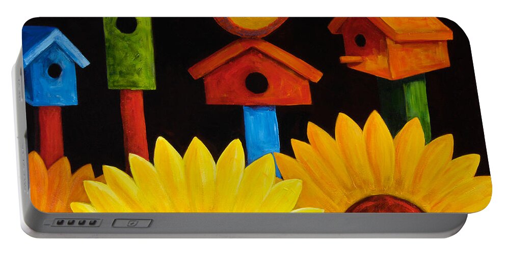 Birds Portable Battery Charger featuring the painting Midnight Garden by Oscar Ortiz