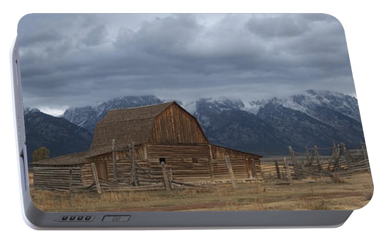 Late Snow Portable Battery Charger featuring the photograph North Moulton Barn Grand Tetons #2 by Gary Langley