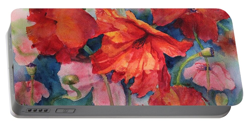 Flowers Portable Battery Charger featuring the painting Oriental Poppies by Ruth Kamenev