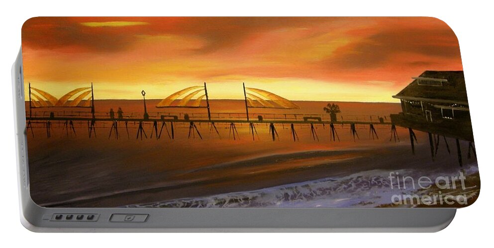 Redondo Beach Pier Portable Battery Charger featuring the painting Redondo Beach Pier at Sunset #2 by Bev Conover