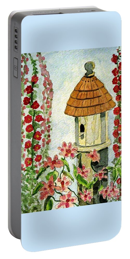 Bird House Portable Battery Charger featuring the painting Room With A View by Angela Davies