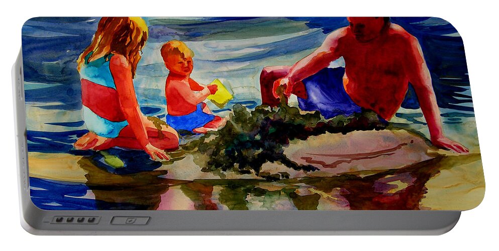 Beach Prints Portable Battery Charger featuring the painting Sandcastles with Daddy by Julianne Felton