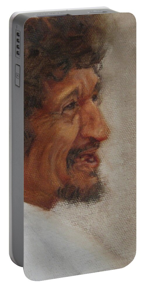 Portrait Portable Battery Charger featuring the painting Secret Mirth by Connie Schaertl