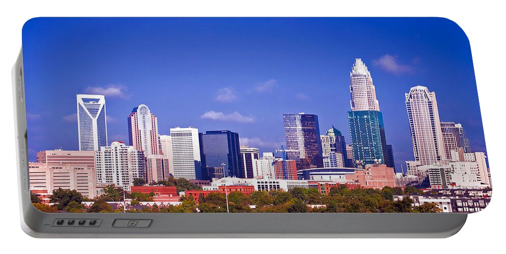 North Portable Battery Charger featuring the photograph Skyline of uptown Charlotte North Carolina at night #2 by Alex Grichenko