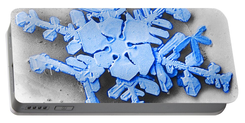 Snow Crystals Portable Battery Charger featuring the photograph Snow Crystal, Lt-sem #2 by Science Source