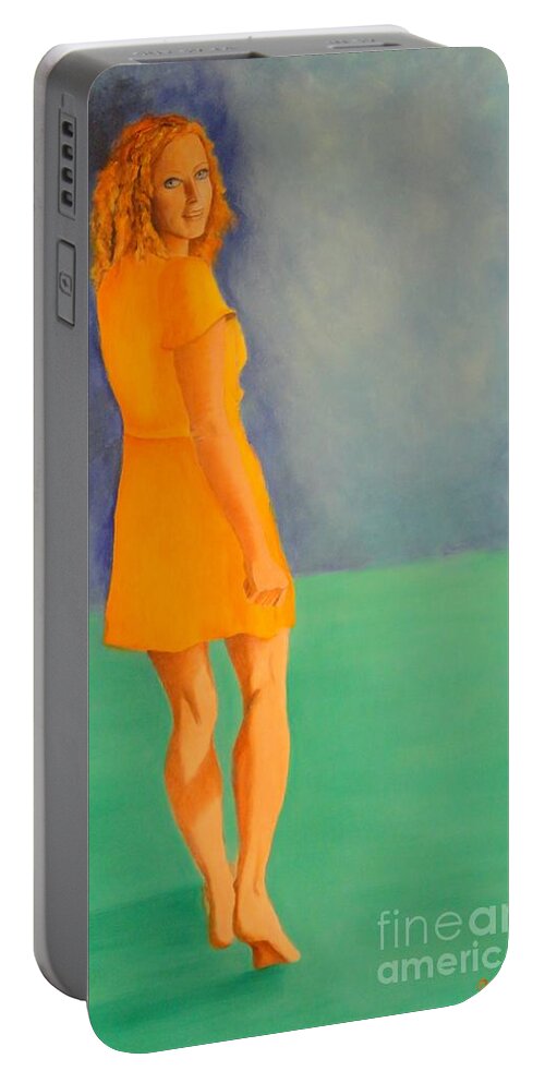 Yellow Portable Battery Charger featuring the painting Spring by Dagmar Helbig