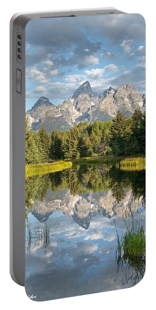 Awe Portable Battery Charger featuring the photograph Teton Range Reflected in the Snake River by Jeff Goulden