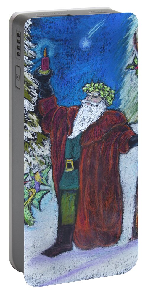 Faery Shaman Portable Battery Charger featuring the pastel The Holly King #1 by Diana Haronis