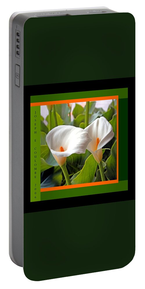 White Lily Flowers Portable Battery Charger featuring the digital art 2 White Lily Flowers by Joseph Coulombe