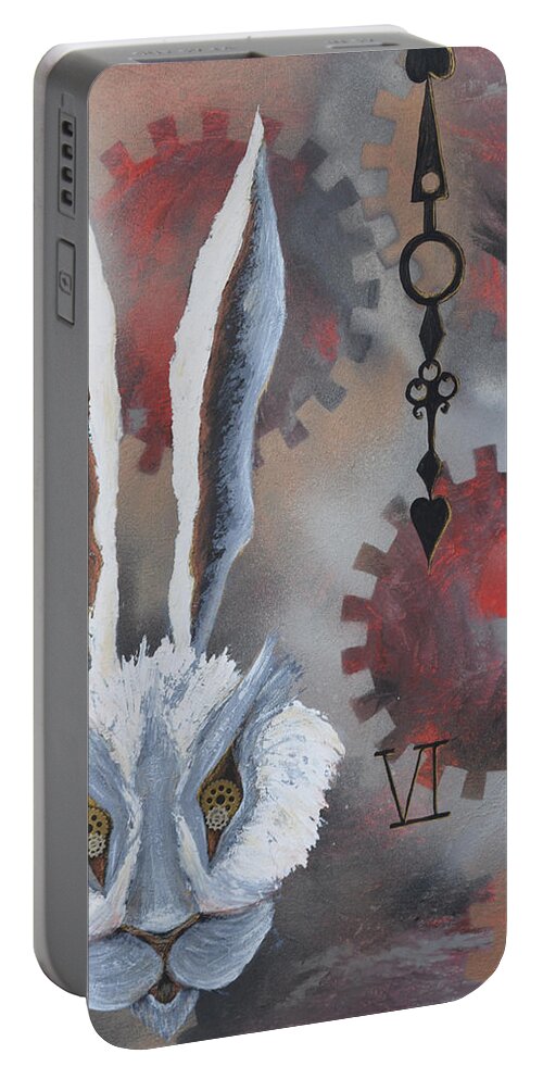White Rabbit Portable Battery Charger featuring the painting White Rabbit #1 by Meganne Peck