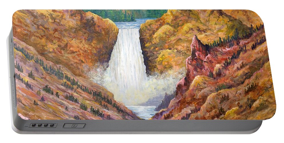 Waterfalls Portable Battery Charger featuring the painting Yellowstone Falls #1 by Lou Ann Bagnall