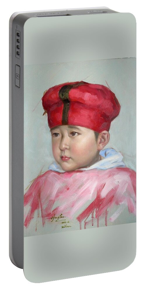 Panel.baby Portable Battery Charger featuring the painting Original Oil Painting Art-cute Baby#16-2-5-20 by Hongtao Huang
