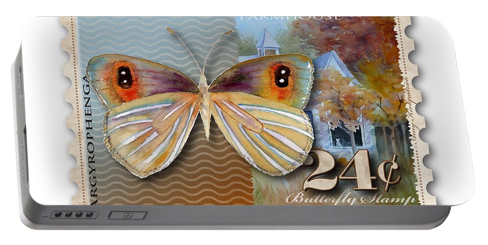 Butterfly Portable Battery Charger featuring the painting 24 Cent Butterfly Stamp by Amy Kirkpatrick