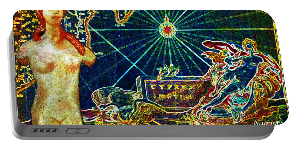 Augusta Stylianou Portable Battery Charger featuring the digital art Ancient Cyprus Map and Aphrodite by Augusta Stylianou