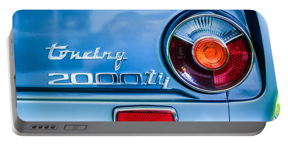 1972 Bmw 2000 Tii Touring Taillight Emblem Portable Battery Charger featuring the photograph 1972 Bmw 2000 Tii Touring Taillight Emblem -0182C by Jill Reger