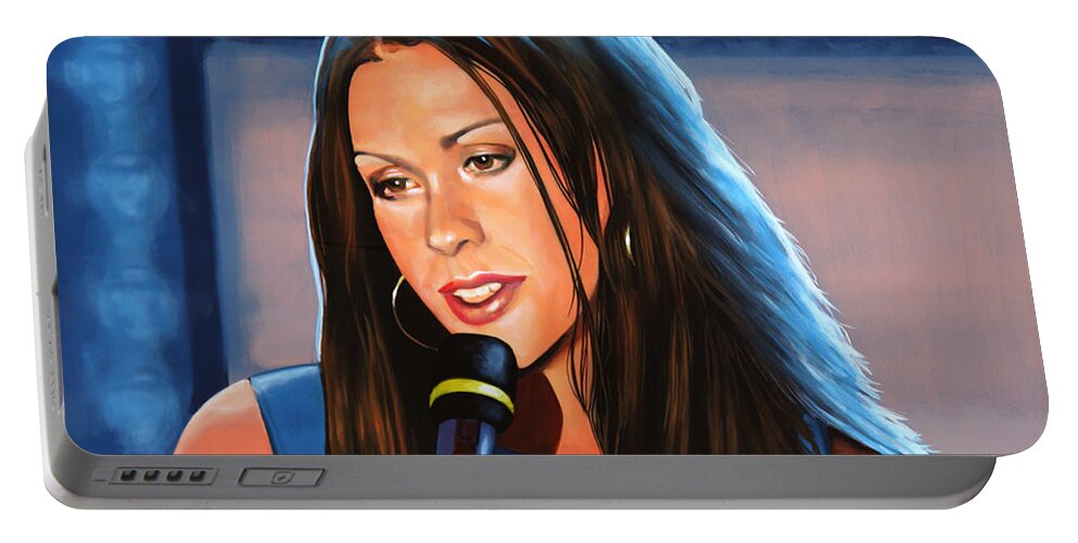 Alanis Morissette Portable Battery Charger featuring the painting Alanis Morissette by Paul Meijering