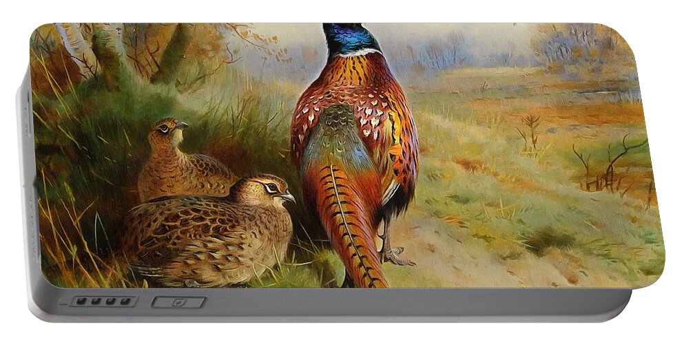 Archibald Thorburn Portable Battery Charger featuring the painting Pheasant At The Edge Of The Wood by Archibald Thorburn