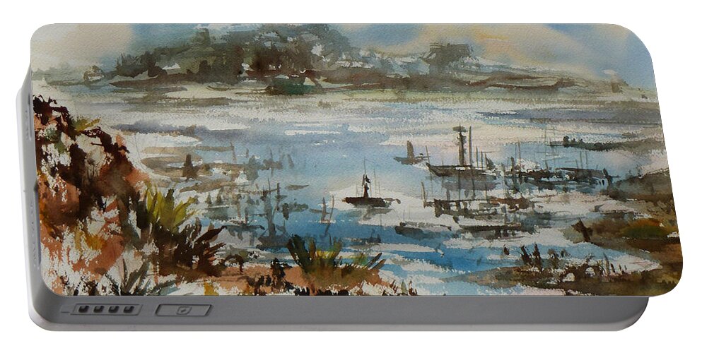 Monterrey Portable Battery Charger featuring the painting Bay Scene by Xueling Zou