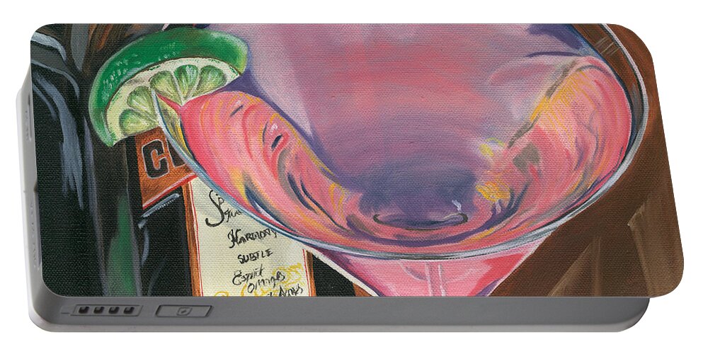 Martini Portable Battery Charger featuring the painting Cosmo Martini by Debbie DeWitt