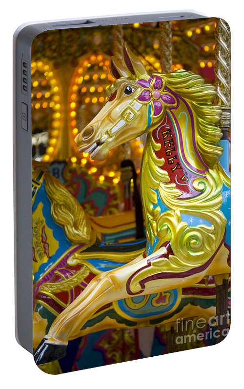 Amusement Portable Battery Charger featuring the photograph Fairground carousel #3 by Lee Avison