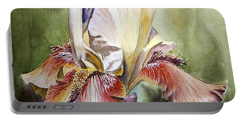 Flower Painting Portable Battery Charger featuring the painting Iris Painting by Irina Sztukowski