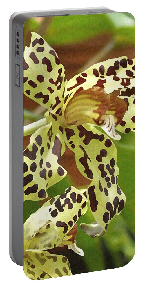 Leopard Orchids Portable Battery Charger featuring the painting Leopard Orchids by Ellen Henneke