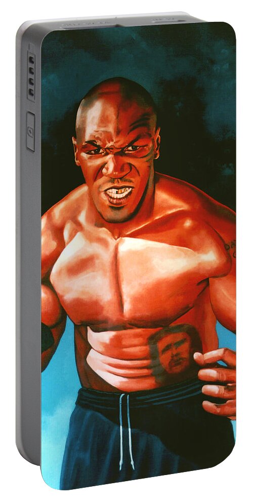 Mike Tyson Portable Battery Charger featuring the painting Mike Tyson #1 by Paul Meijering