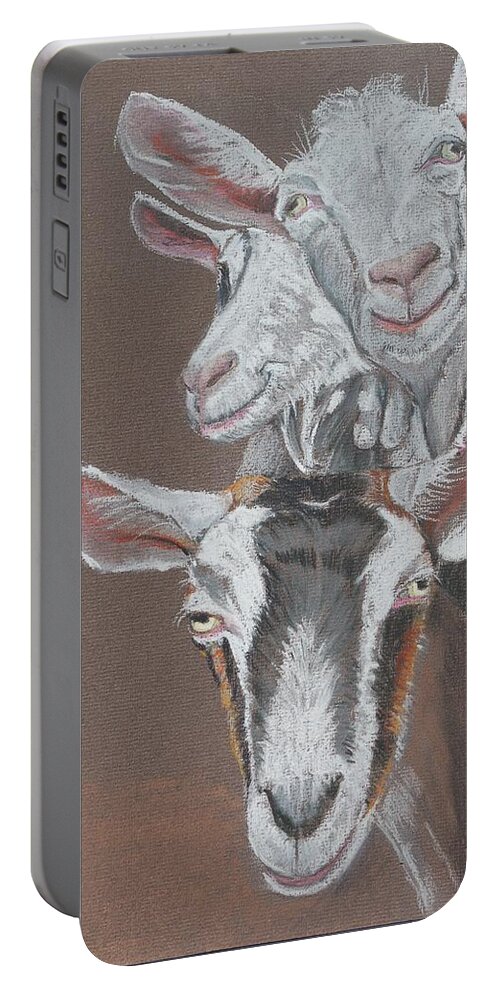Goats Portable Battery Charger featuring the pastel 3 Nosey Goats by Teresa Smith