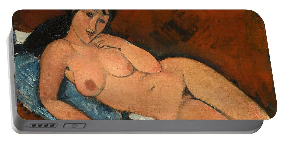 Amedeo Modigliani Portable Battery Charger featuring the painting Nude on a Blue Cushion #6 by Amedeo Modigliani