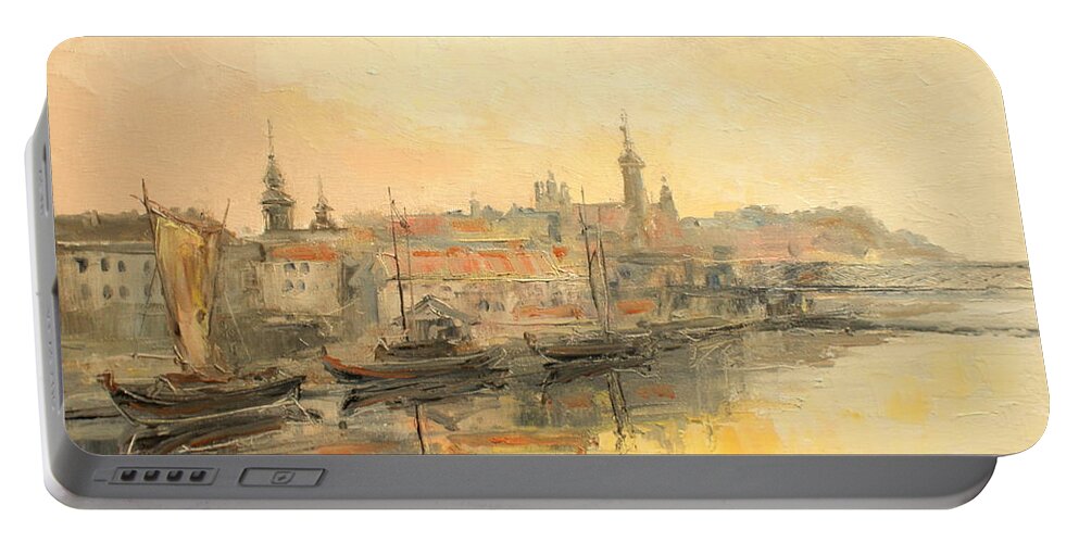 Warsaw Portable Battery Charger featuring the painting Old Warsaw - Wisla river #3 by Luke Karcz