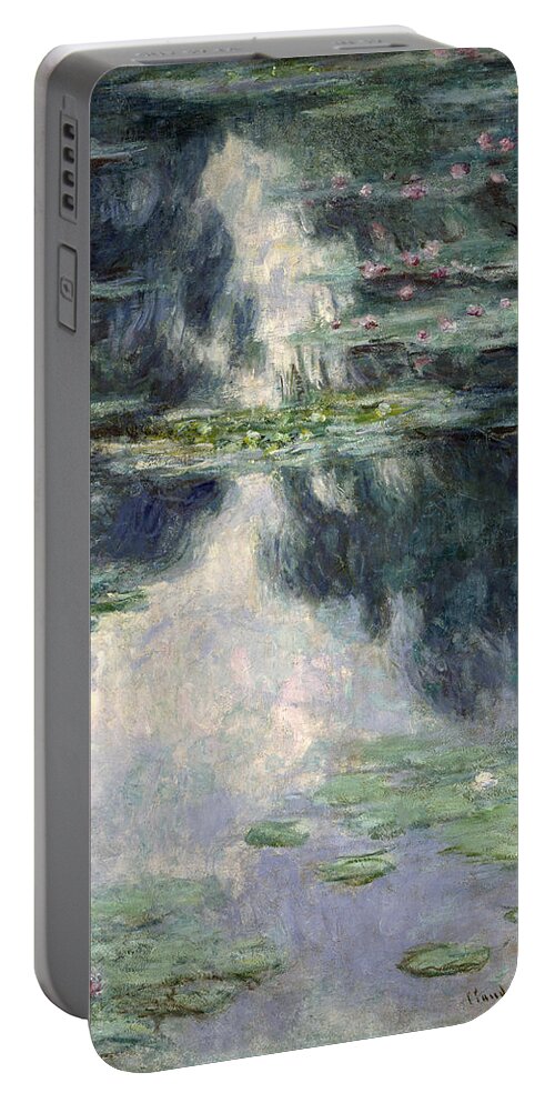 Claude Monet Portable Battery Charger featuring the painting Pond With Water Lilies #3 by Claude Monet