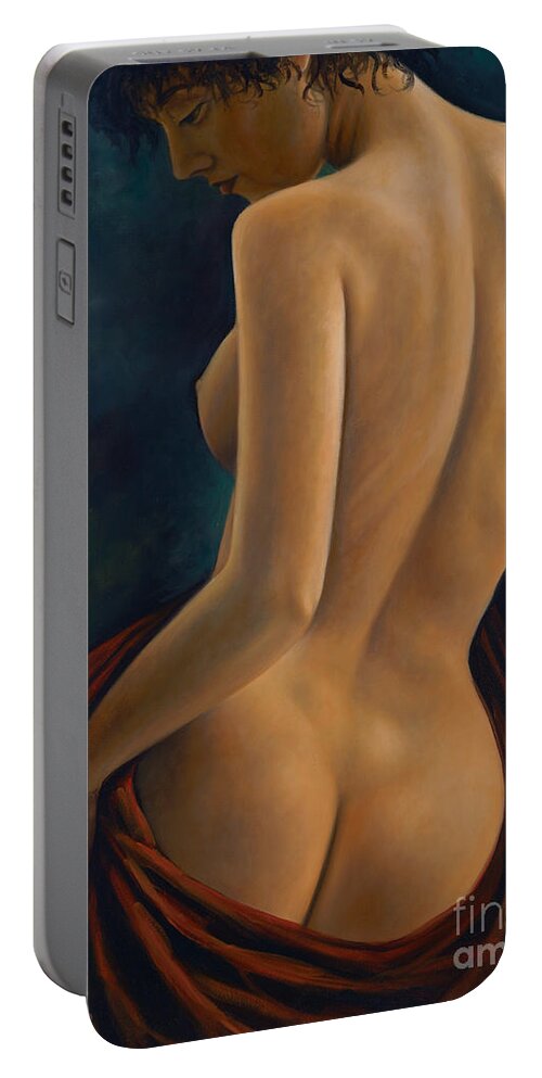 Red-silk Portable Battery Charger featuring the painting Red Silk by Ricardo Chavez-Mendez