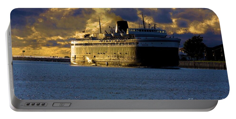 Badger Portable Battery Charger featuring the photograph S.S. Badger #3 by Bill Richards