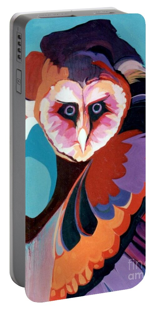 Hoot Owl Portable Battery Charger featuring the painting What a Hoot by Marlene Burns