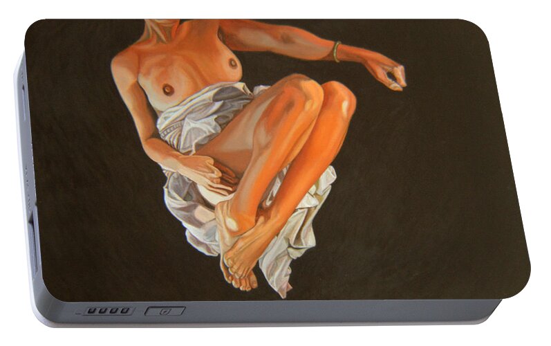 Semi-nude Portable Battery Charger featuring the painting 4 30 Am by Thu Nguyen