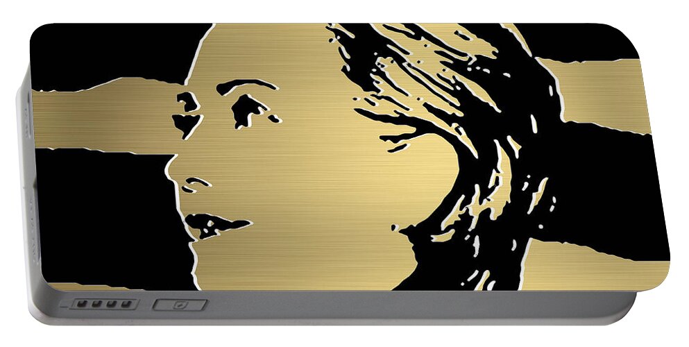 Hillary Clinton Paintings Mixed Media Portable Battery Charger featuring the mixed media Hillary Clinton Gold Series #6 by Marvin Blaine