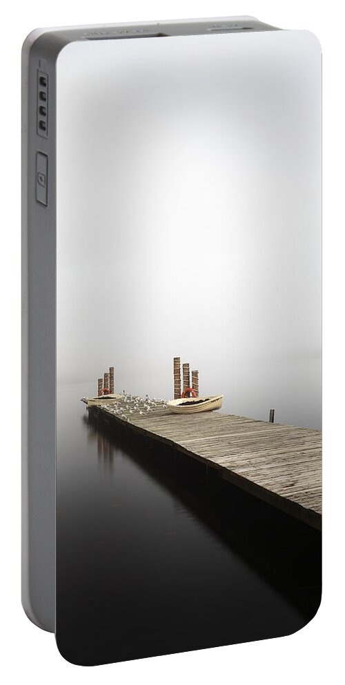 Fog Portable Battery Charger featuring the photograph Loch Lomond Jetty #3 by Grant Glendinning