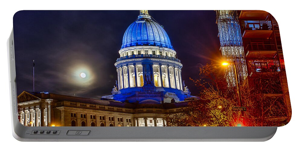 Blue Portable Battery Charger featuring the photograph Madison Capitol by Steven Ralser
