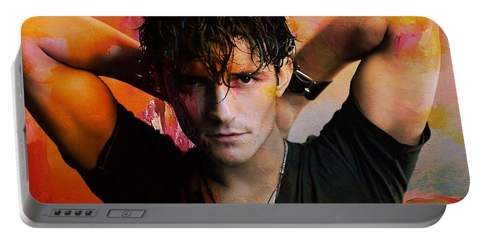 Orlando Bloom Drawings Portable Battery Charger featuring the mixed media Orlando Bloom #4 by Marvin Blaine