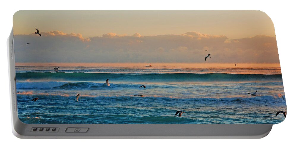 Sunrise Portable Battery Charger featuring the photograph 41- Foggy Morning on Singer Island by Joseph Keane