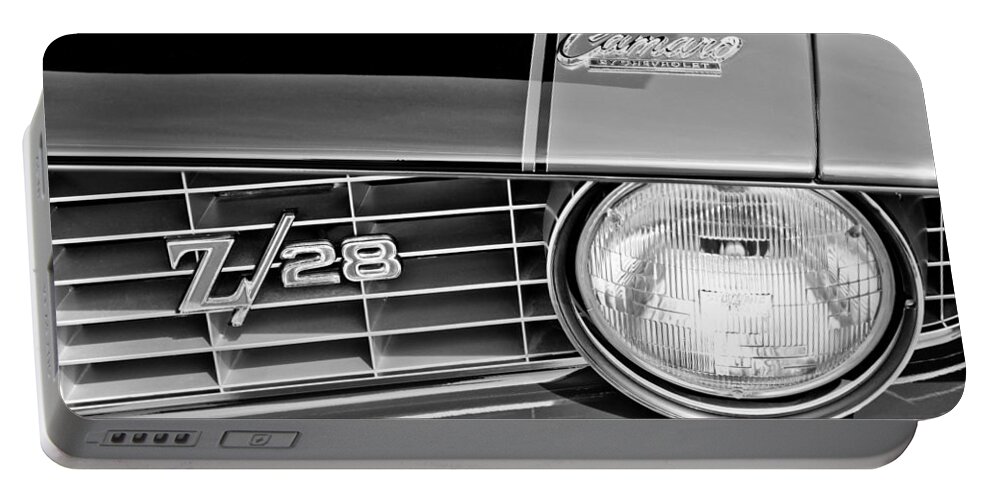 1969 Chevrolet Camaro Z 28 Grille Emblem Portable Battery Charger featuring the photograph 1969 Chevrolet Camaro Z 28 Grille Emblem #5 by Jill Reger