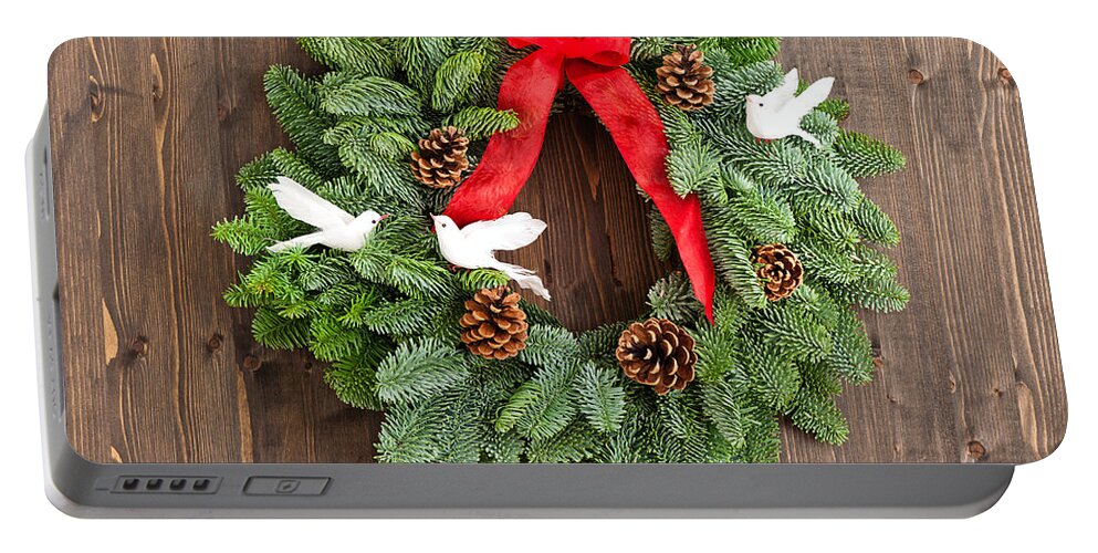 Red Portable Battery Charger featuring the photograph Advent wreath with red ribbon #5 by U Schade