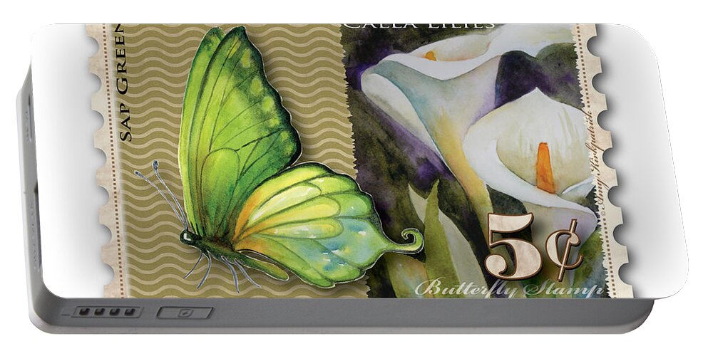 Sap Portable Battery Charger featuring the painting 5 Cent Butterfly Stamp by Amy Kirkpatrick