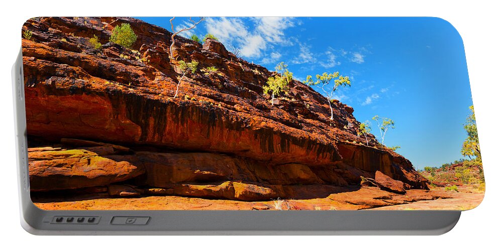 Palm Valley Central Australia Australian Outback Landscape Water Hole Oasis Palm Trees Ghost Gums Portable Battery Charger featuring the photograph Palm Valley Central Australia #5 by Bill Robinson